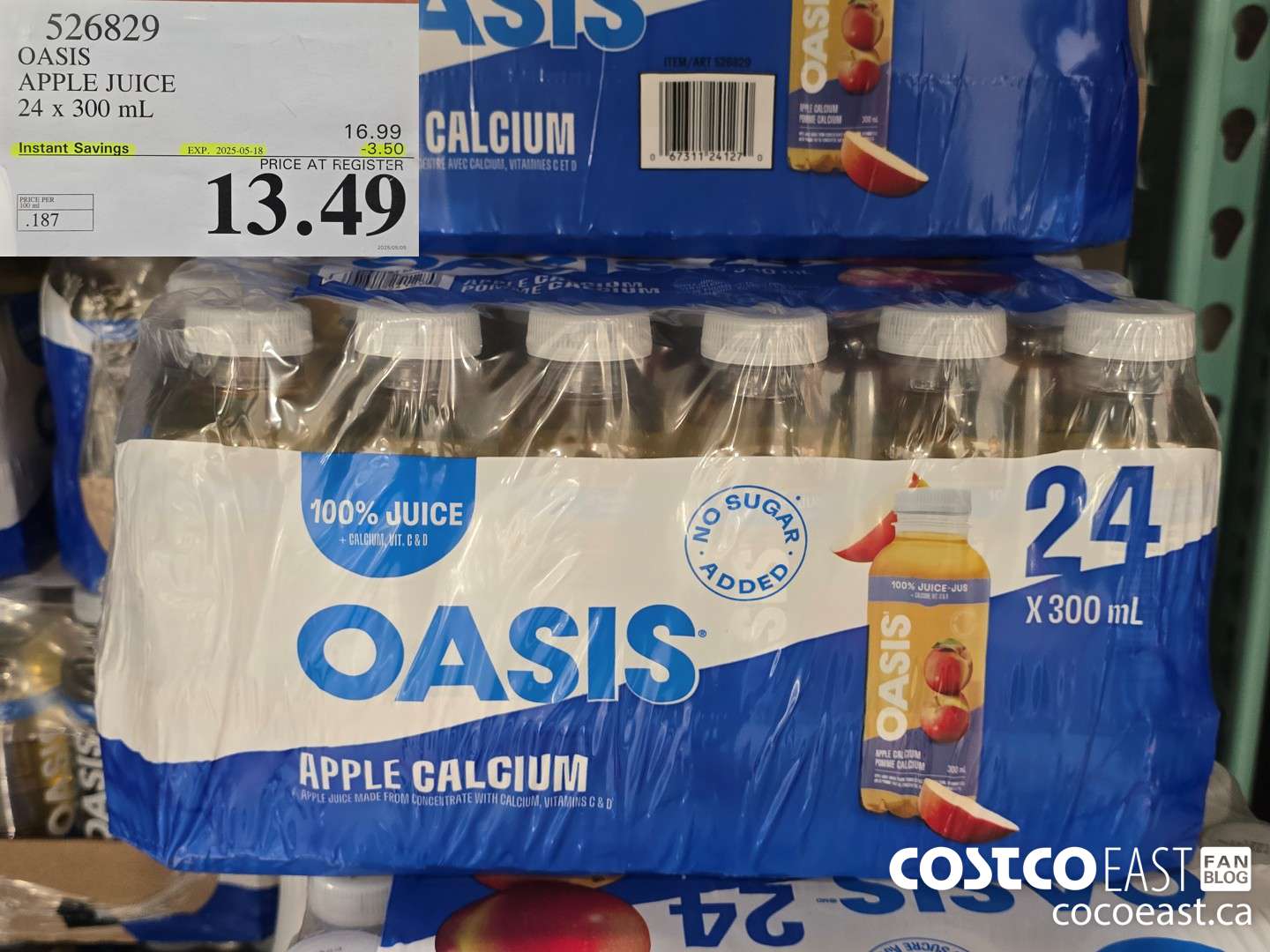 526829 OASIS APPLE JUICE 24 X 300 ML ($3.50 INSTANT SAVINGS EXPIRES ON 2025-05-18) $13.49