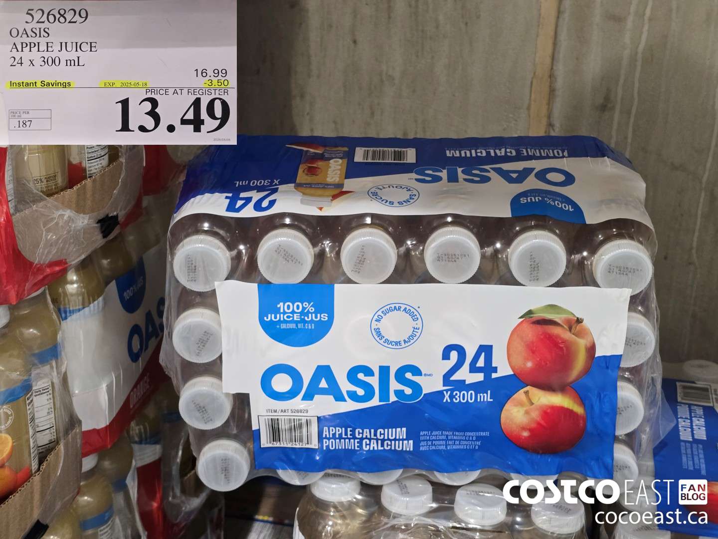 526829 OASIS APPLE JUICE 24 X 300 ML ($3.50 INSTANT SAVINGS EXPIRES ON 2025-05-18) $13.49