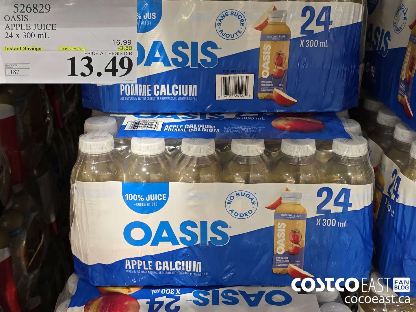 526829 OASIS APPLE JUICE 24 X 300 ML ($3.50 INSTANT SAVINGS EXPIRES ON 2025-05-18) $13.49