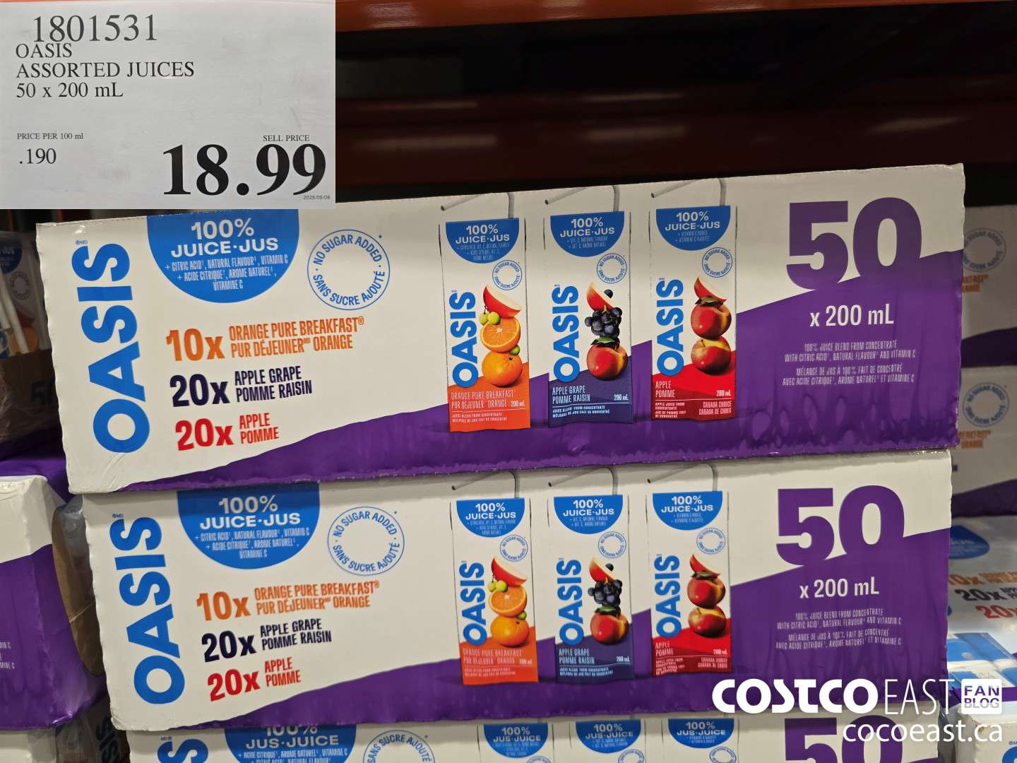 1801531 OASIS ASSORTED JUICES 50 x 200 mL  $18.99