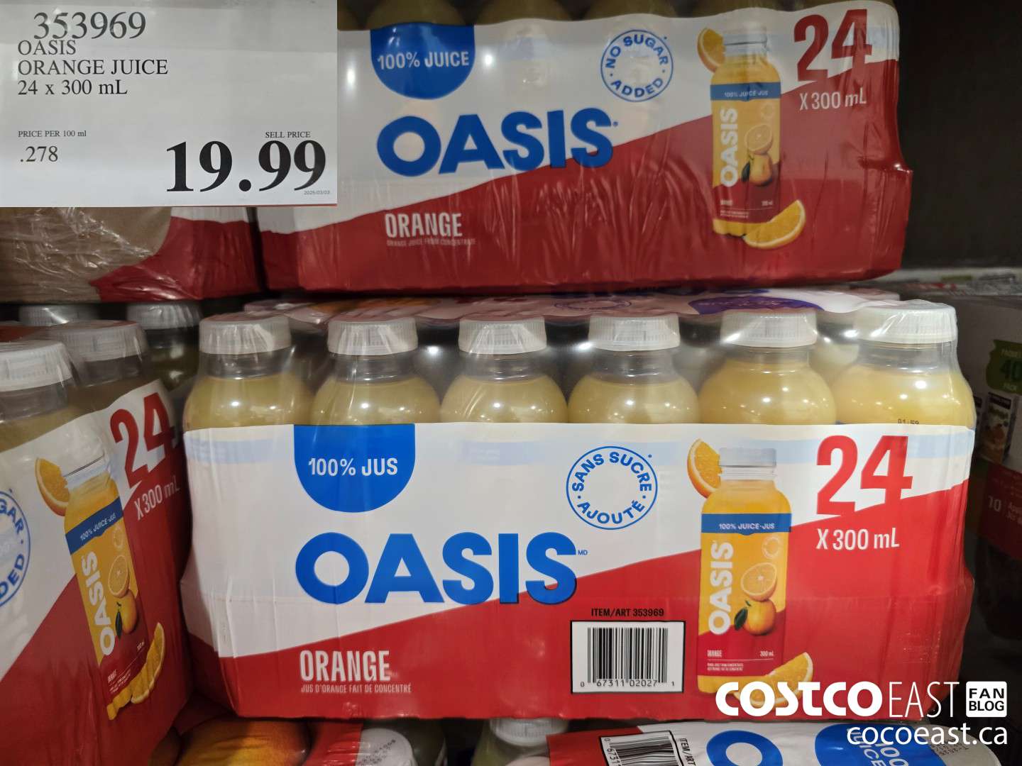353969 OASIS ORANGE JUICE 24 X 300 ML $19.99