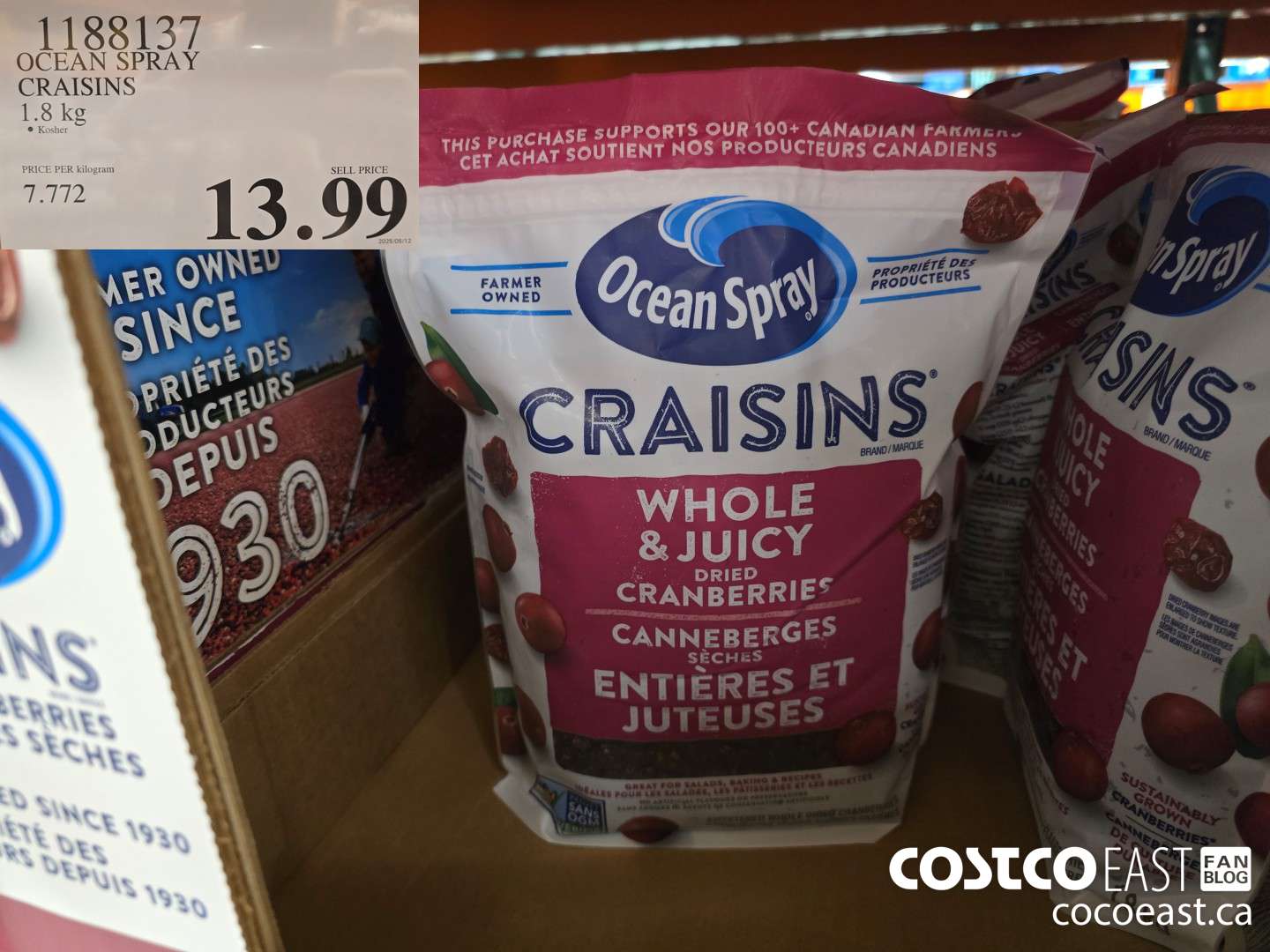 1188137 OCEAN SPRAY CRAISINS 1.8 KG $13.99