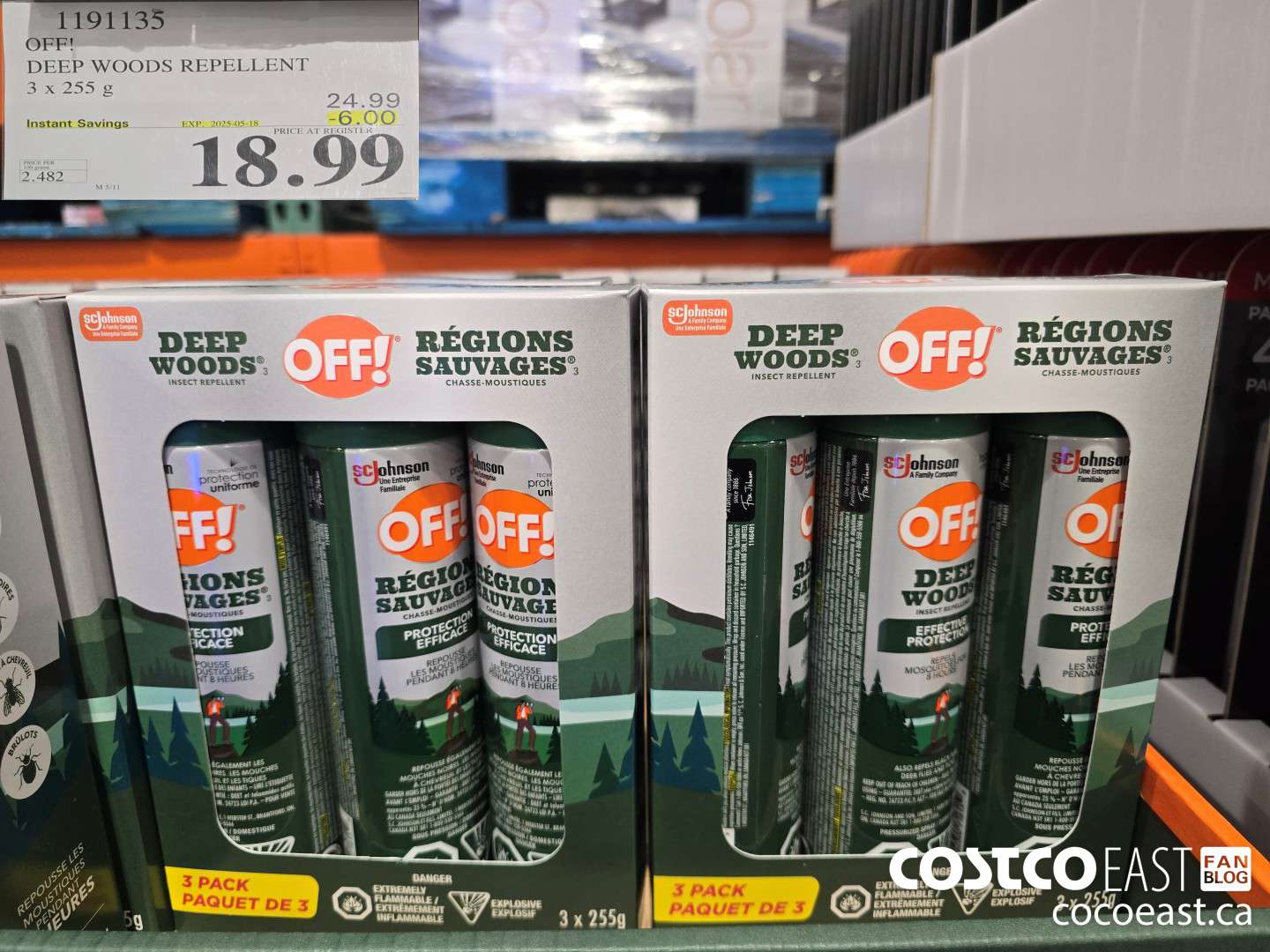1191135 OFF! DEEP WOODS REPELLENT 3 X 255 G ($6.00 INSTANT SAVINGS EXPIRES ON 2025-05-11) $18.99