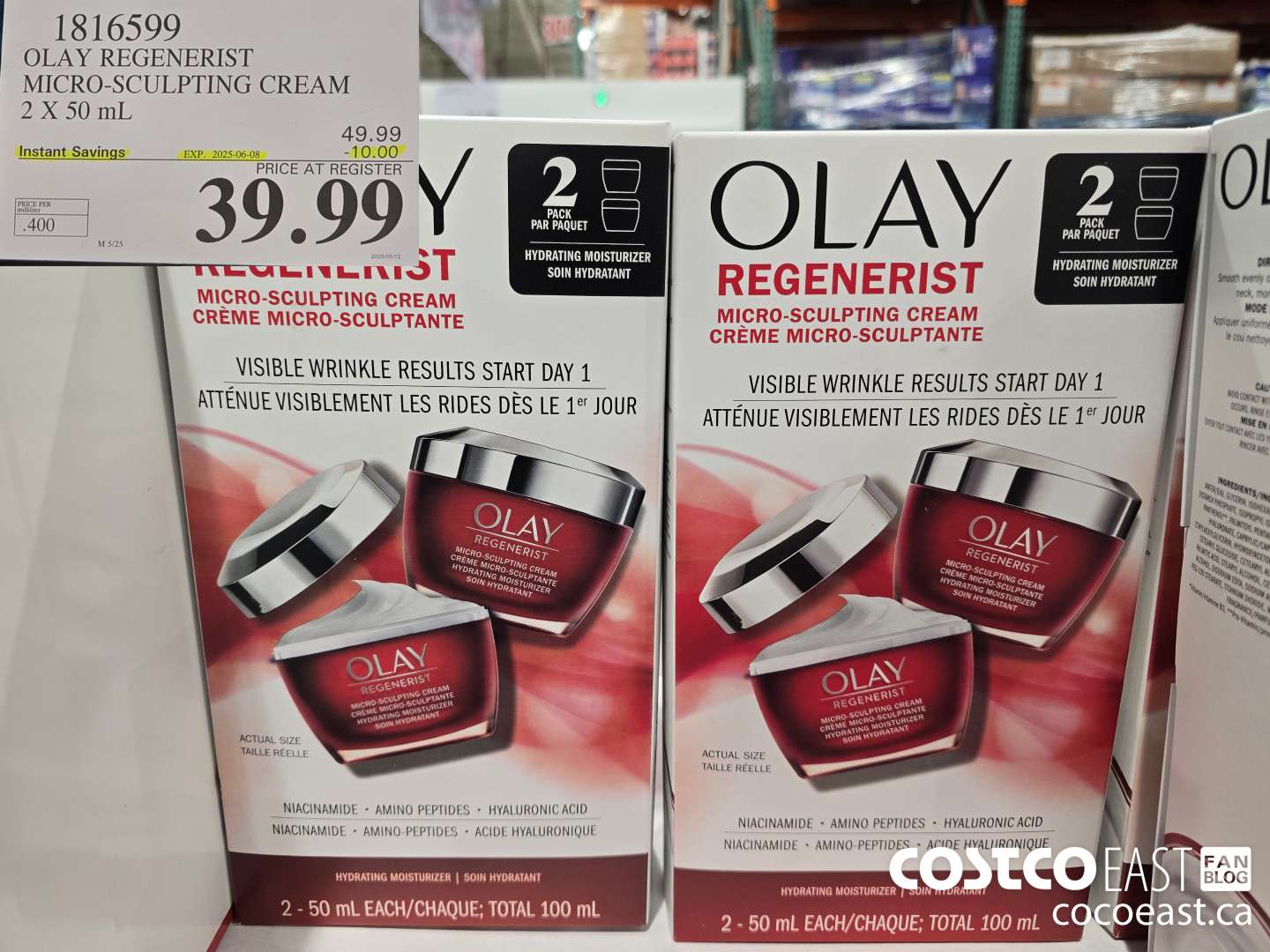 1816599 OLAY REGENERIST MICRO-SCULPTING CREAM 2 X 50 ML ($10.00 INSTANT SAVINGS EXPIRES ON 2025-06-08) $39.99