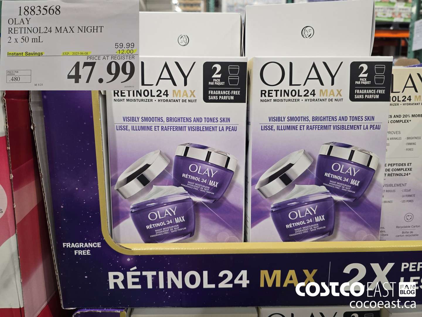 1883568 OLAY RETINOL24 MAX NIGHT 2 x50 ML ($12.00 INSTANT SAVINGS EXPIRES ON 2025-06-08) $47.99