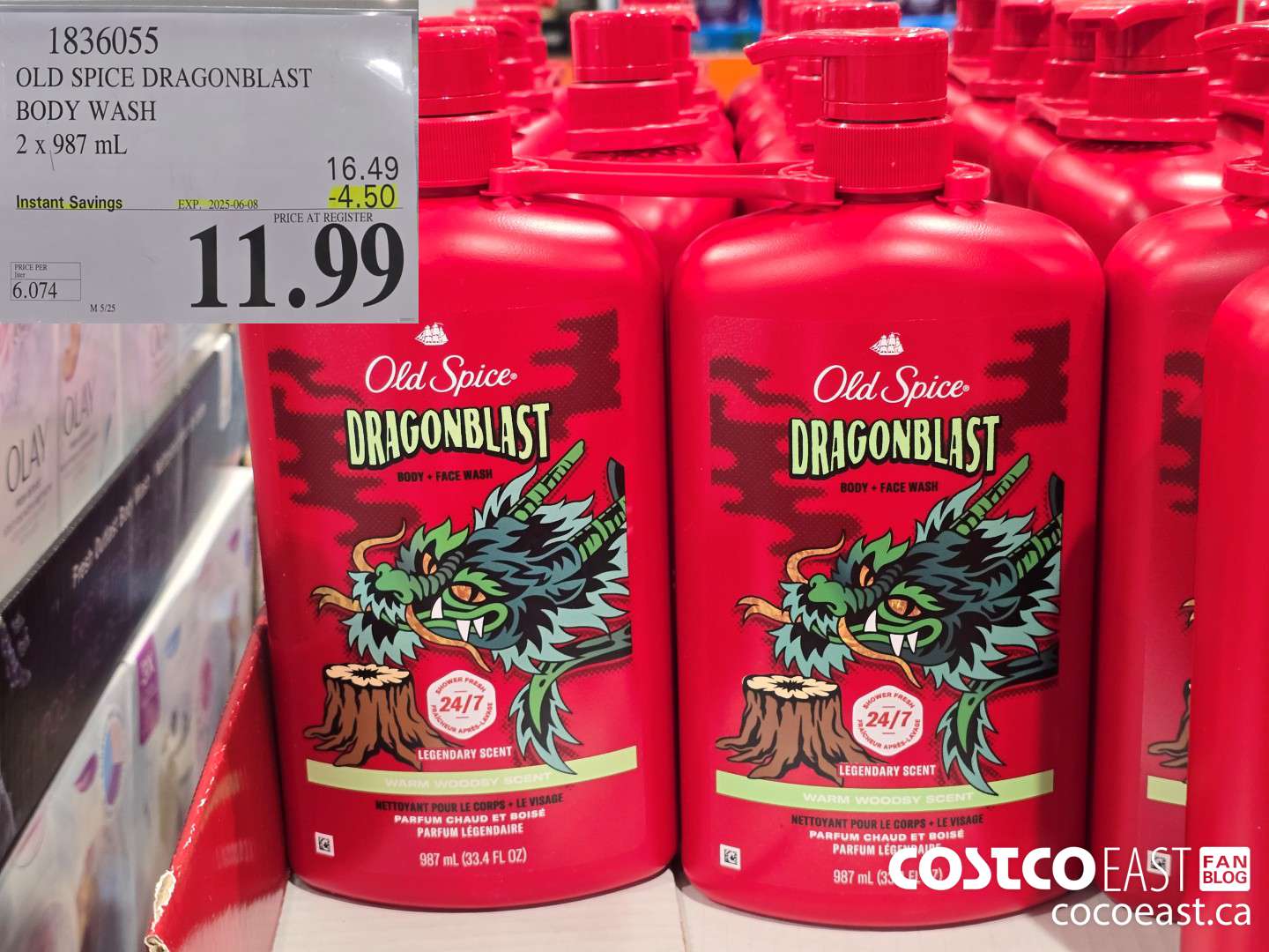 1836055 OLD SPICE DRAGONBLAST BODY WASH 2 X 987 mL ($4.50 INSTANT SAVINGS EXPIRES ON 2025-06-08) $11.99