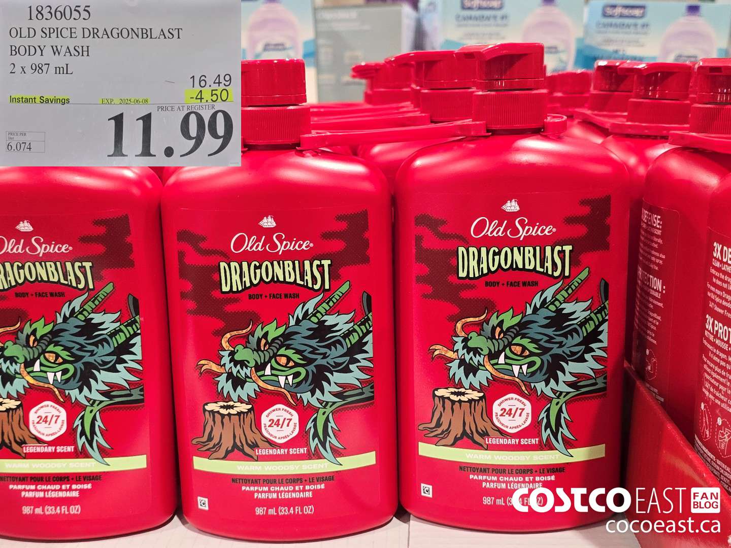 1836055 OLD SPICE DRAGONBLAST BODY WASH 2 X 987 mL ($4.50 INSTANT SAVINGS EXPIRES ON 2025-06-08) $11.99