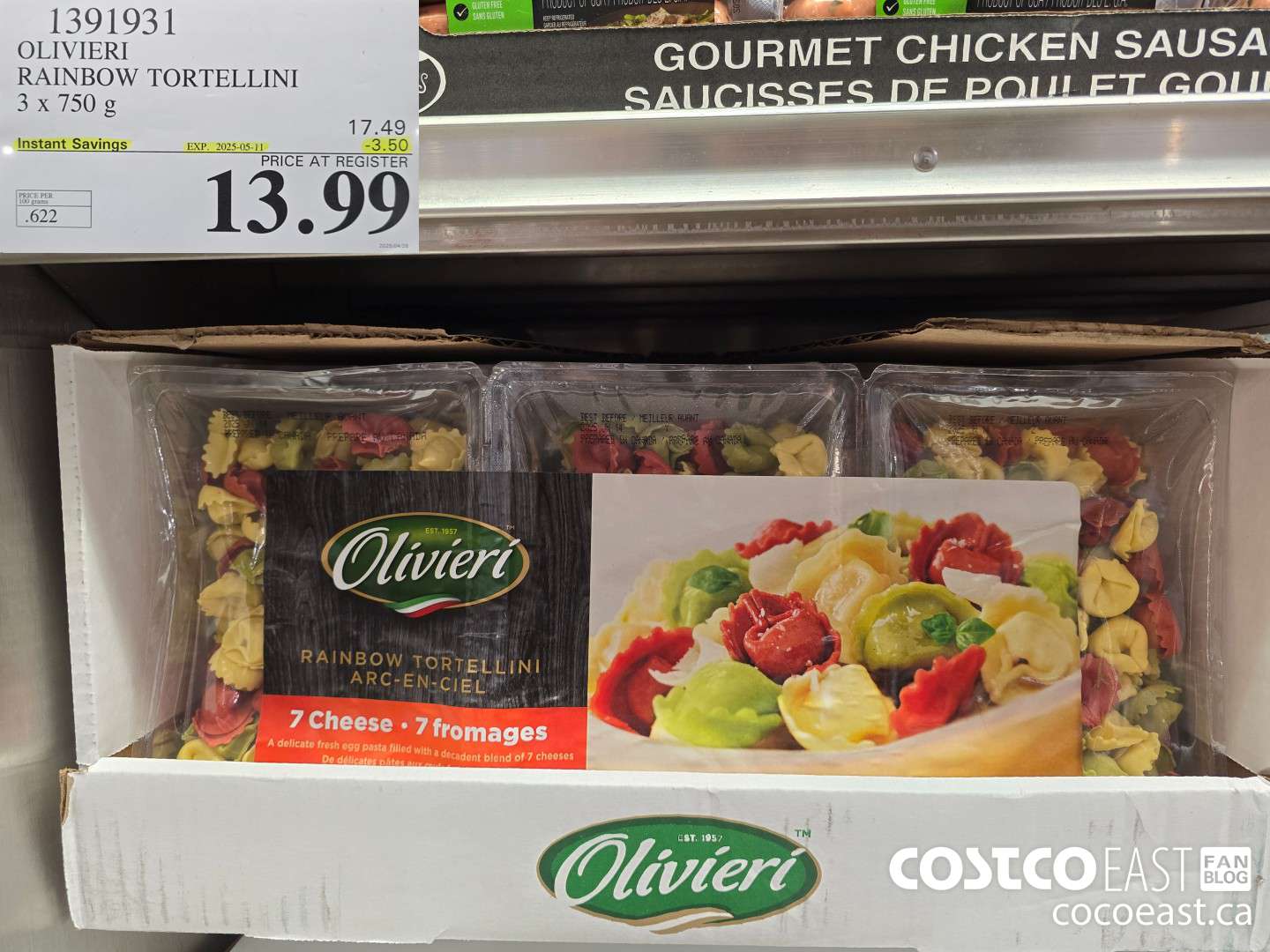 1391931 OLIVIERI RAINBOW TORTELLINI 3 x 750G ($3.50 INSTANT SAVINGS EXPIRES ON 2025-05-11) $13.99