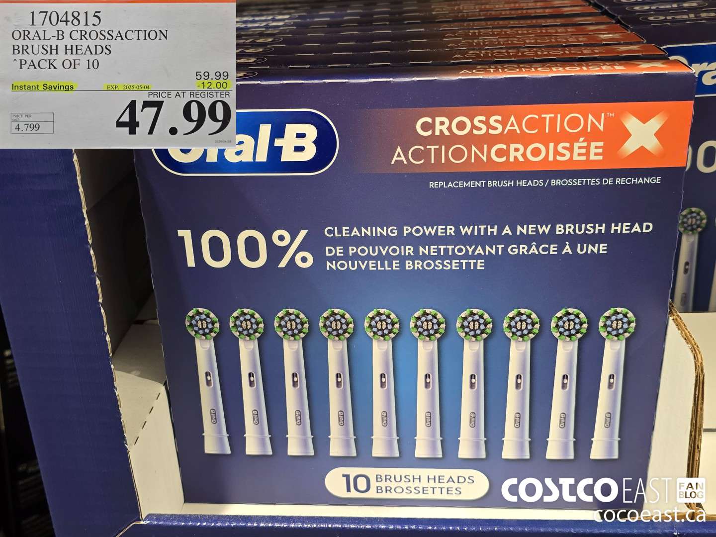 1704815 ORAL-B CROSSACTION BRUSH HEADS PACK OF 10 ($12.00 INSTANT SAVINGS EXPIRES ON 2025-05-04) $47.99