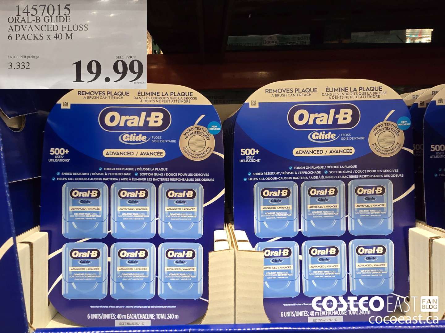 1457015 ORAL-B GLIDE ADVANCED FLOSS 6 PACKS X 40 M $19.99