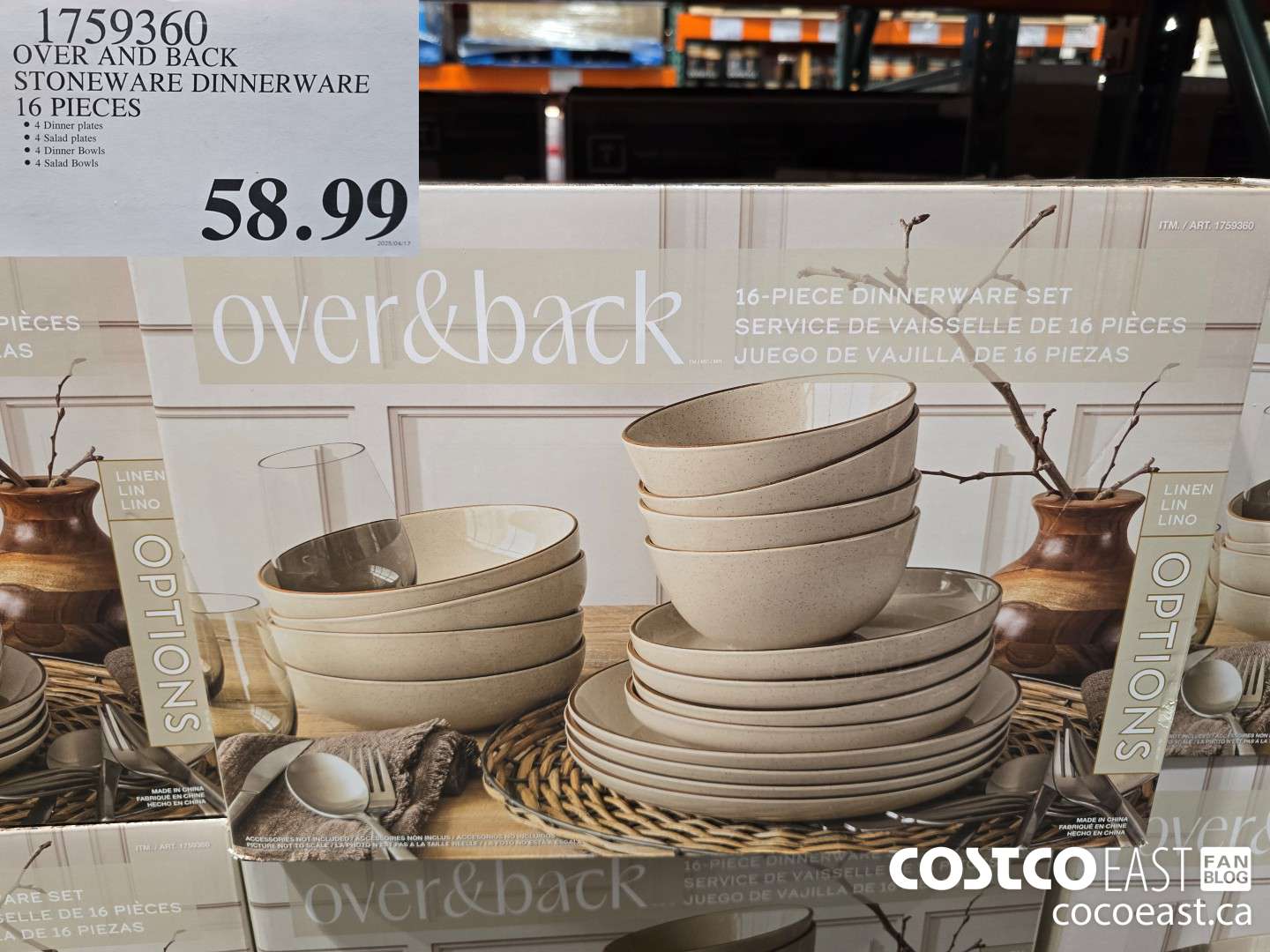1759360 OVER AND BACK STONEWARE DINNERWARE 16 PIECES $58.99