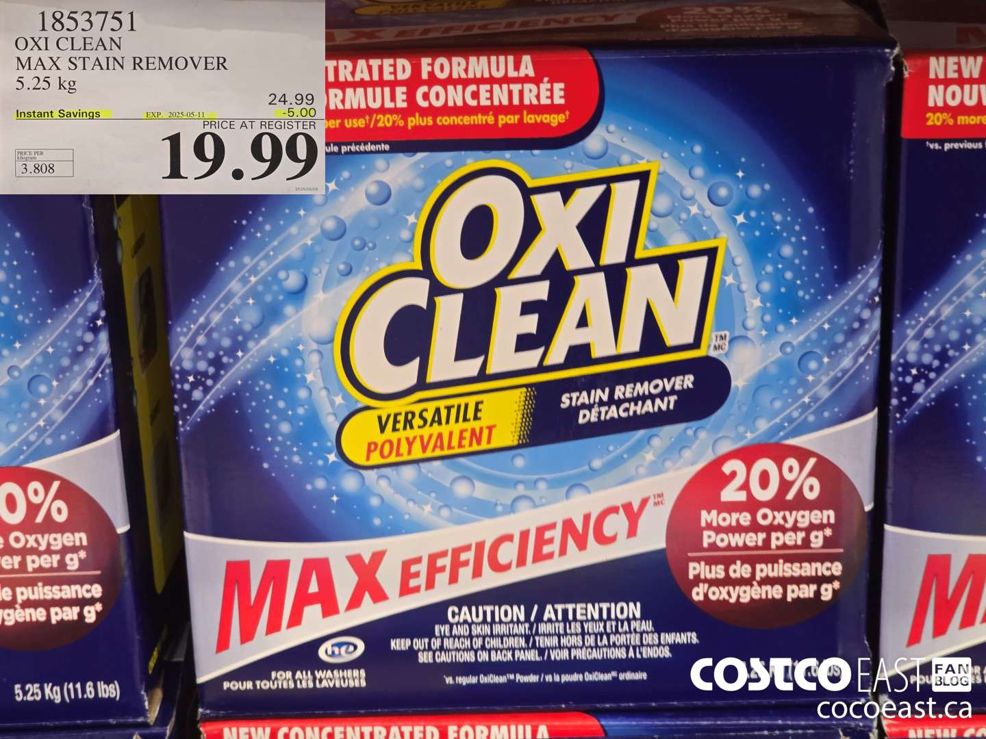 1853751 OXI CLEAN MAX STAIN REMOVER 5.25 kg ($5.00 INSTANT SAVINGS EXPIRES ON 2025-05-11) $19.99