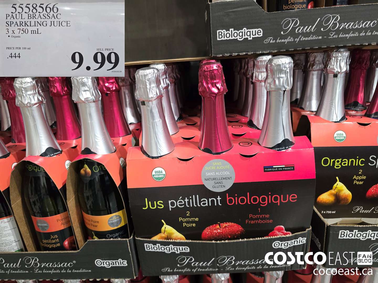 5558566 PAUL BRASSAC ORGANIC SPARKLING JUICE 3 X 750ML $9.99