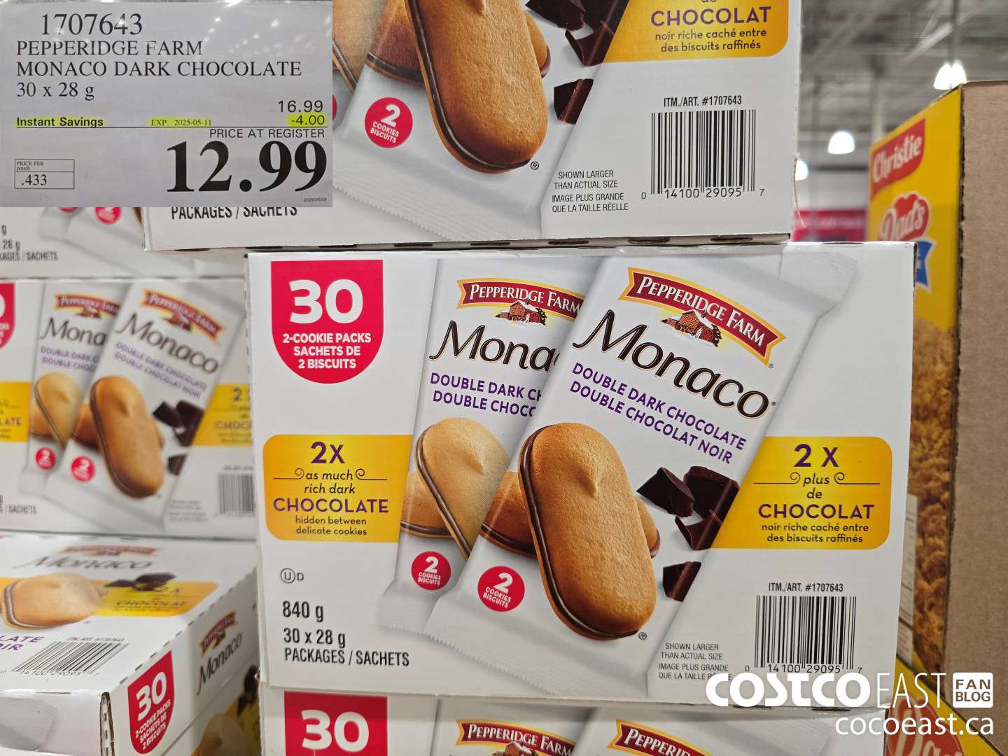 1707643 PEPPERIDGE FARM MONACO DARK CHOCOLATE 30 x 28 g ($4.00 INSTANT SAVINGS EXPIRES ON 2025-05-11) $12.99