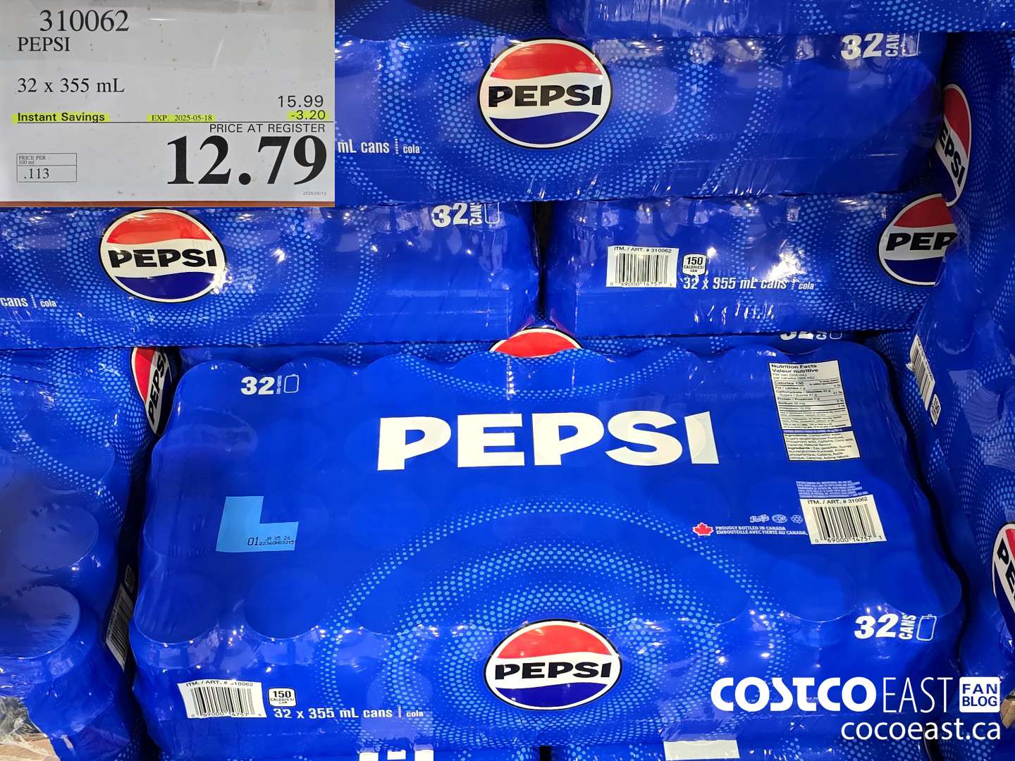 310062 PEPSI 32 X 355 ML ($3.20 INSTANT SAVINGS EXPIRES ON 2025-05-18) $12.79