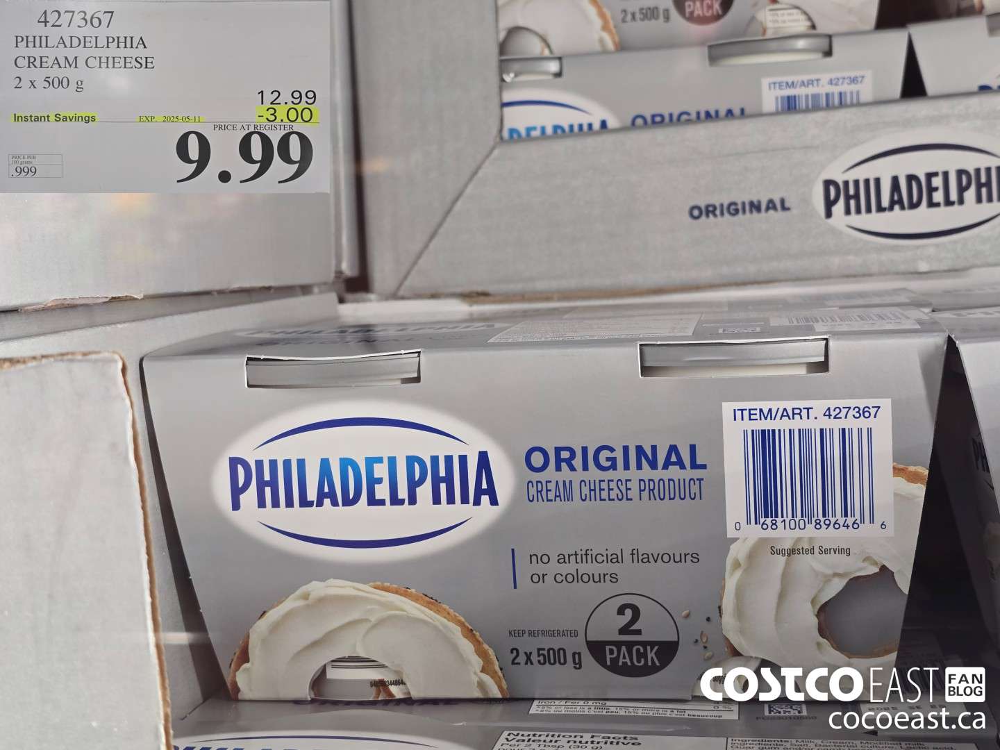 427367 PHILADELPHIA CREAM CHEESE 2 x 500 g ($3.00 INSTANT SAVINGS EXPIRES ON 2025-05-11) $9.99