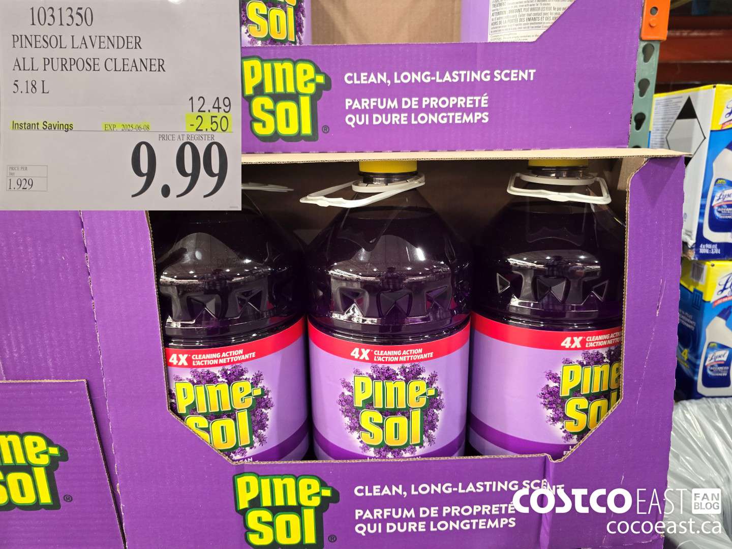 1031350 PINESOL LAVENDER ALL PURPOSE CLEANER 5.18 L ($2.50 INSTANT SAVINGS EXPIRES ON 2025-06-08) $9.99