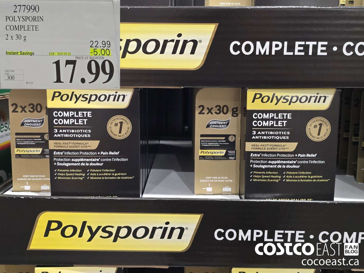 277990 POLYSPORIN COMPLETE 2 X 30 G ($5.00 INSTANT SAVINGS EXPIRES ON 2025-05-25) $17.99