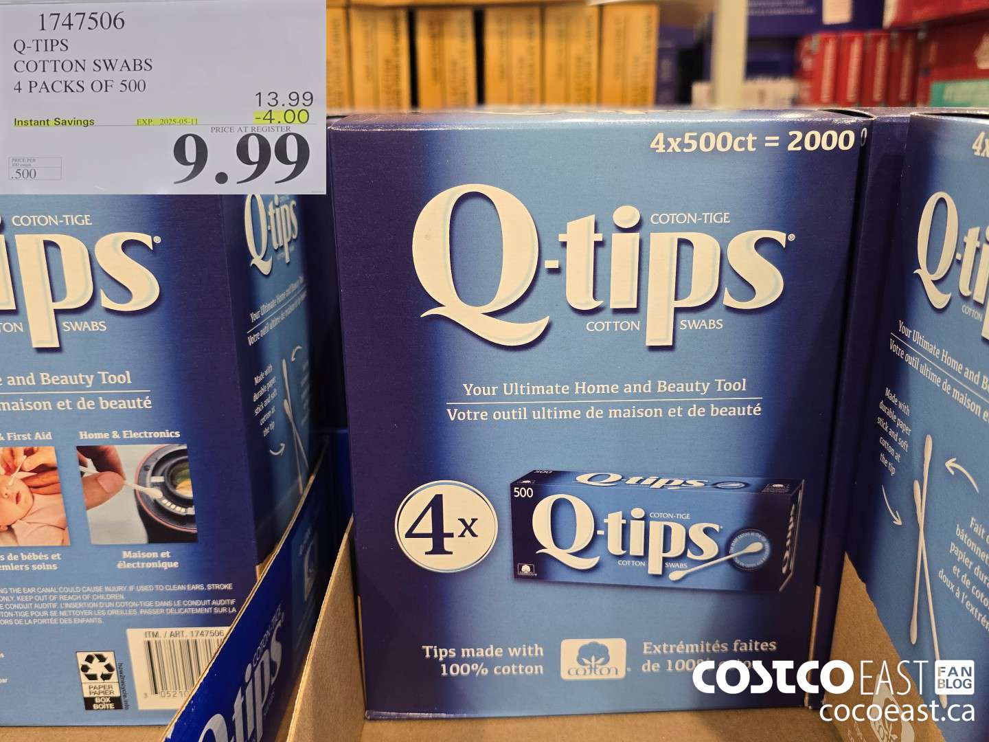 1747506 Q-TIPS COTTON SWABS 4 PACKS OF 500 ($4.00 INSTANT SAVINGS EXPIRES ON 2025-05-11) $9.99
