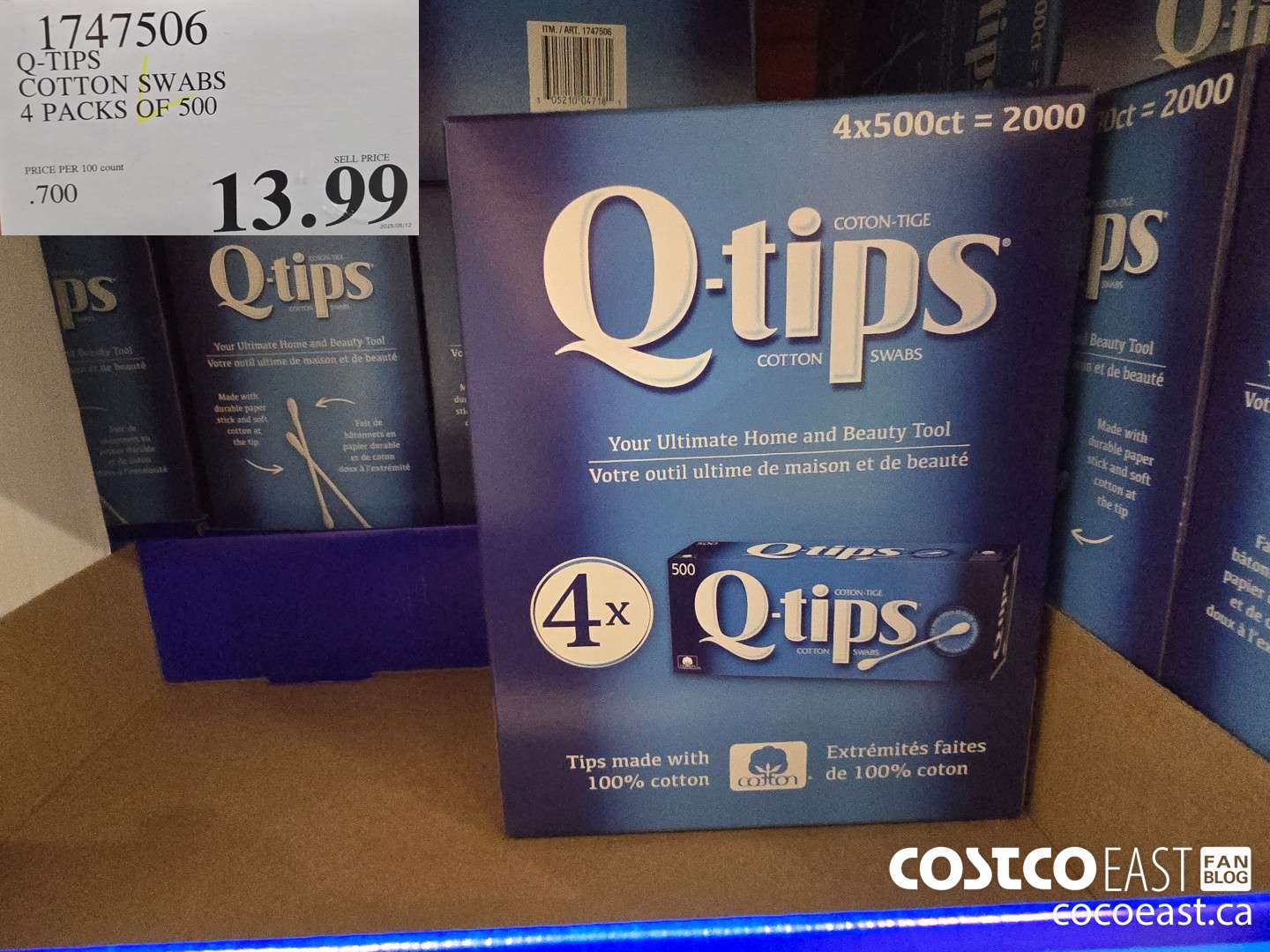 1747506 Q-TIPS COTTON SWABS 4 PACKS OF 500 $13.99