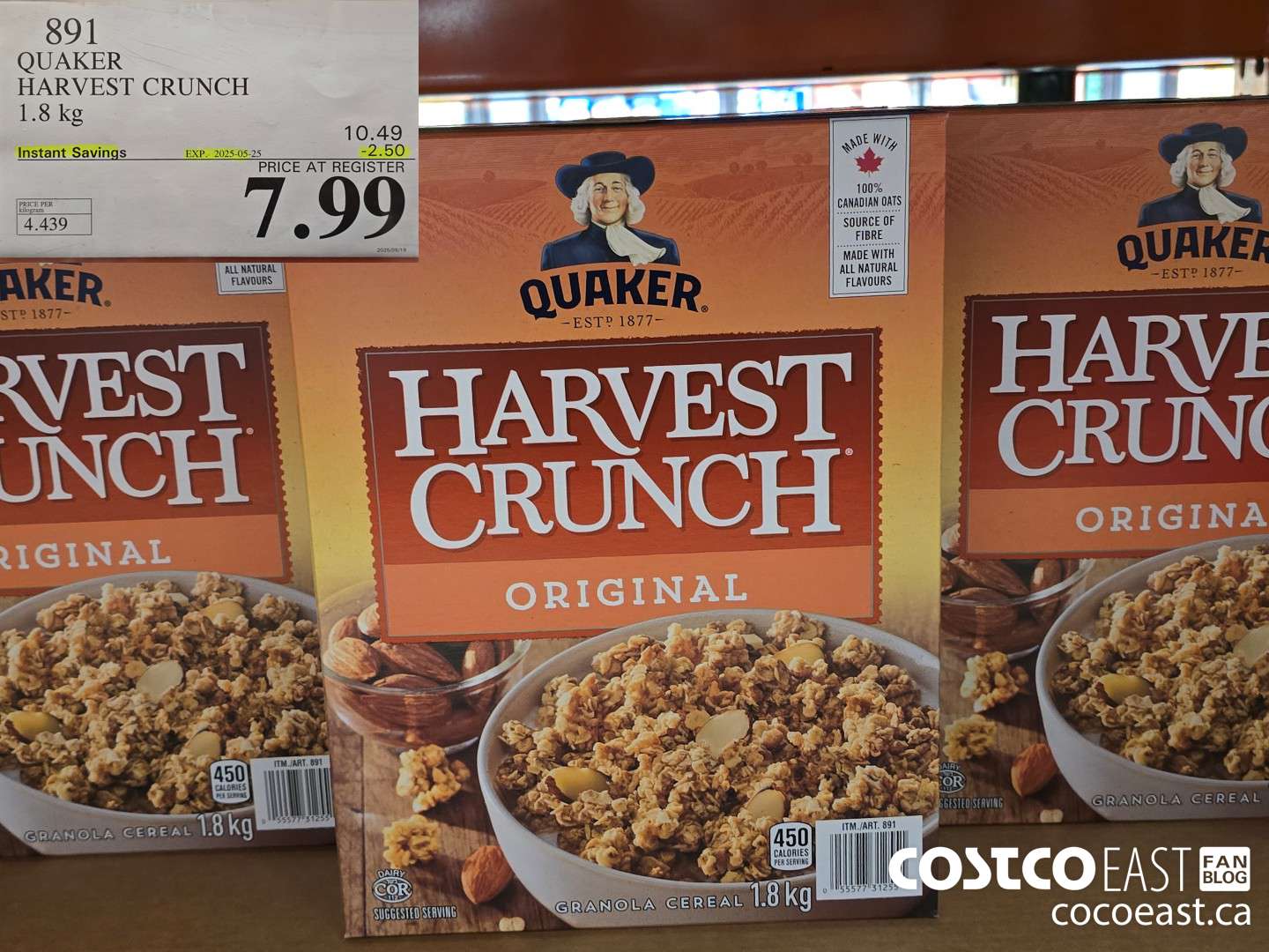 891 QUAKER HARVEST CRUNCH 1.8 kg  ($2.50 INSTANT SAVINGS EXPIRES ON 2025-05-25) $7.99