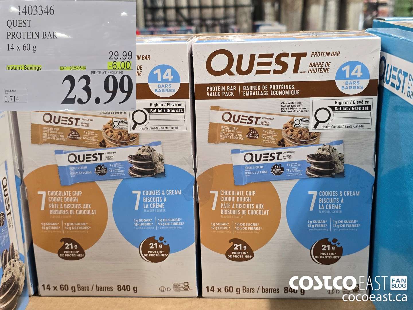 1403346 QUEST PROTEIN BARS 14 X 60 G ($6.00 INSTANT SAVINGS EXPIRES ON 2025-05-18) $23.99
