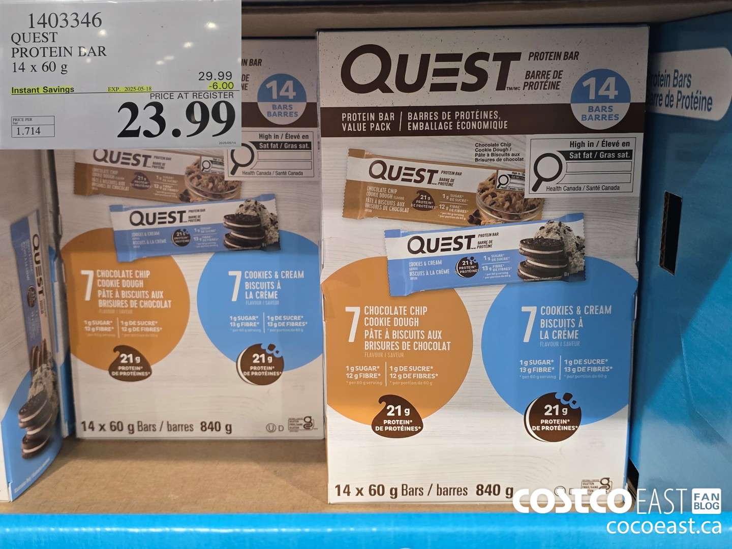 1403346 QUEST PROTEIN BARS 14 X 60 G ($6.00 INSTANT SAVINGS EXPIRES ON 2025-05-18) $23.99