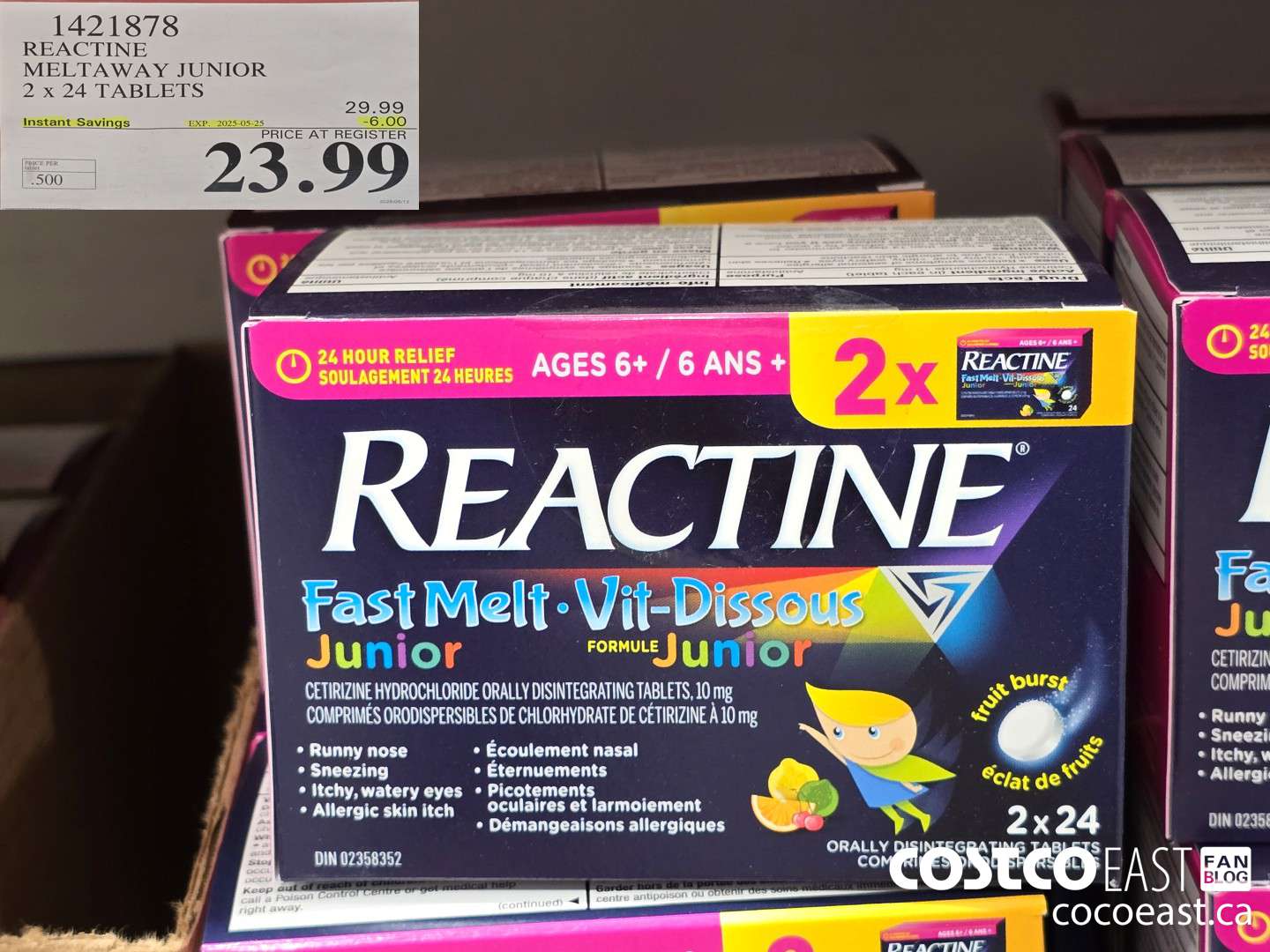 1421878 REACTINE MELTAWAY JUNIOR 2 X 24 TABLETS ($6.00 INSTANT SAVINGS EXPIRES ON 2025-05-25) $23.99