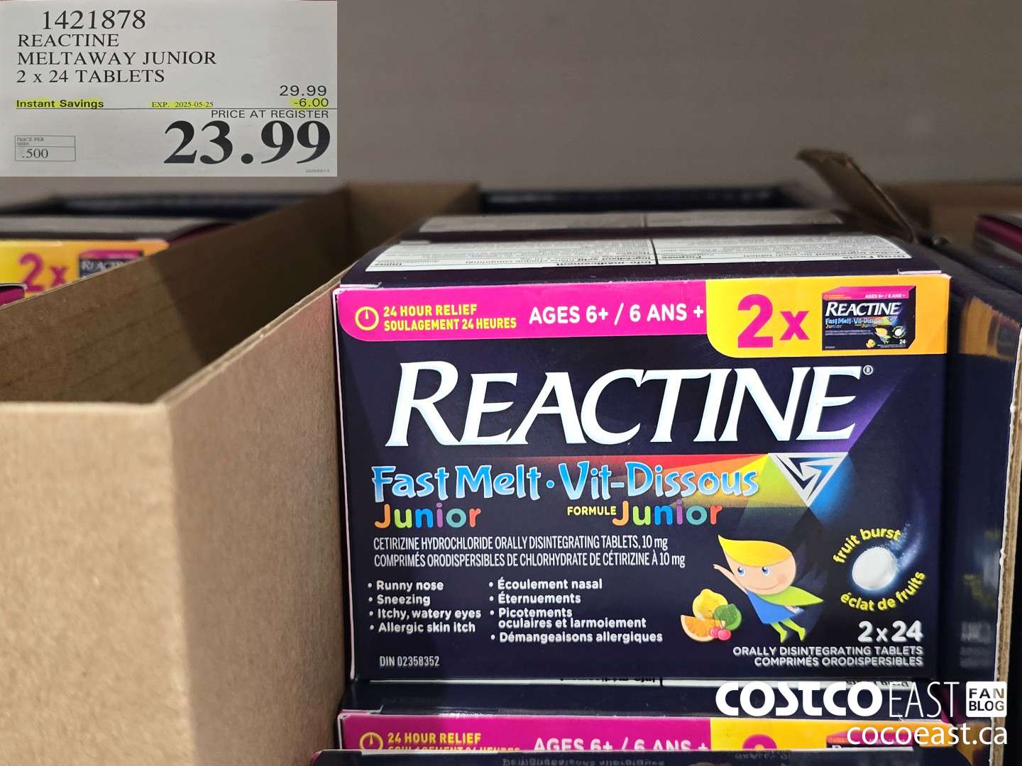 1421378 REACTINE MELTAWAY JUNIOR 2 x 24 TABLETS ($6.00 INSTANT SAVINGS EXPIRES ON 2025-05-25) $23.99