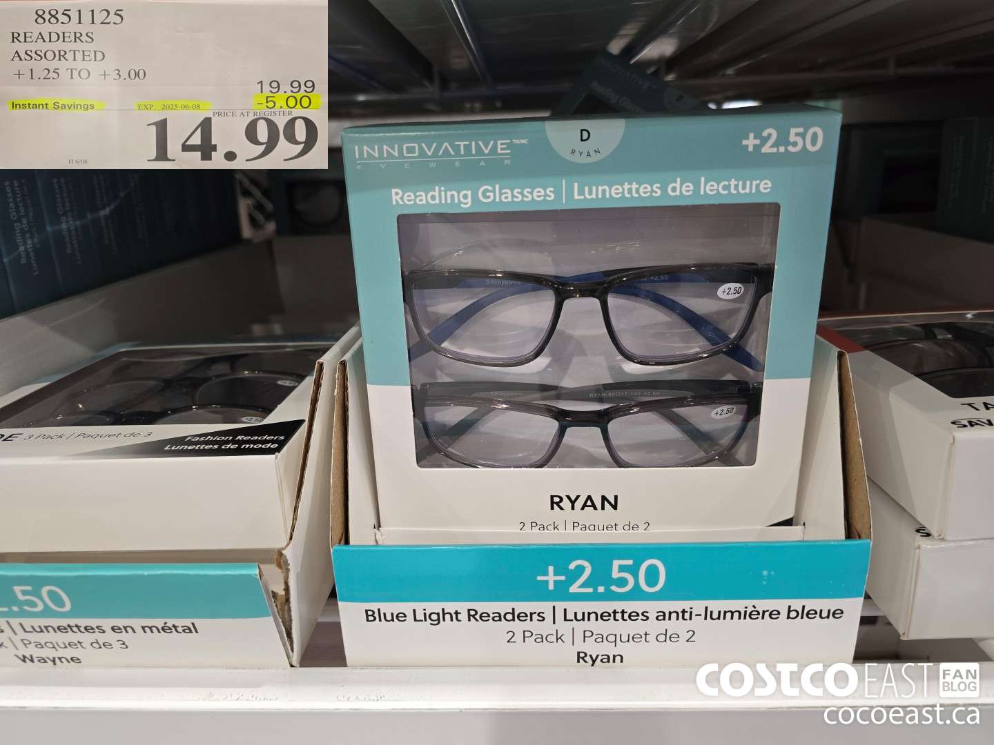 8851125 READERS ASSORTED STYLES +1.25 TO +3.00 ($5.00 INSTANT SAVINGS EXPIRES ON 2025-06-08) $14.99