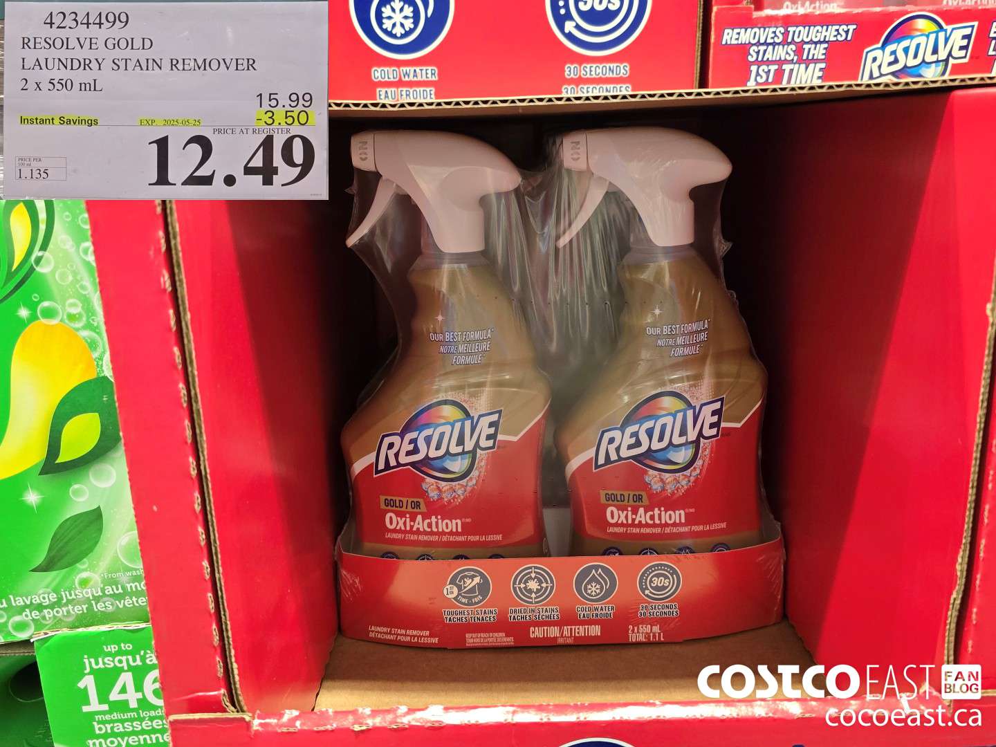 4234499 RESOLVE GOLD LAUNDRY STAIN REMOVER 2 x 550 mL ($3.50 INSTANT SAVINGS EXPIRES ON 2025-05-25) $12.49