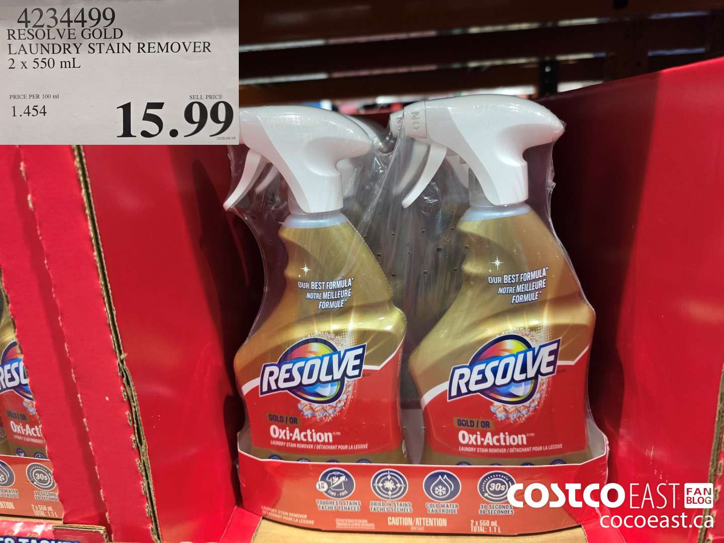 4234499 RESOLVE GOLD LAUNDRY STAIN REMOVER 2 x 550 mL $15.99