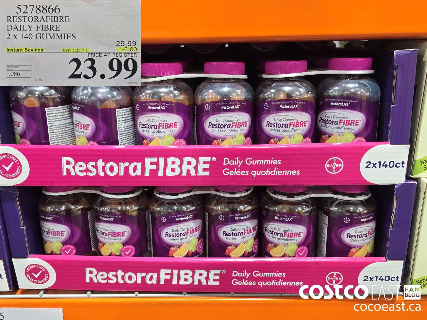 5278866 RESTORAFIBRE DAILY FIBRE 2 X 140 GUMMIES ($6.00 INSTANT SAVINGS EXPIRES ON 2025-05-11) $23.99