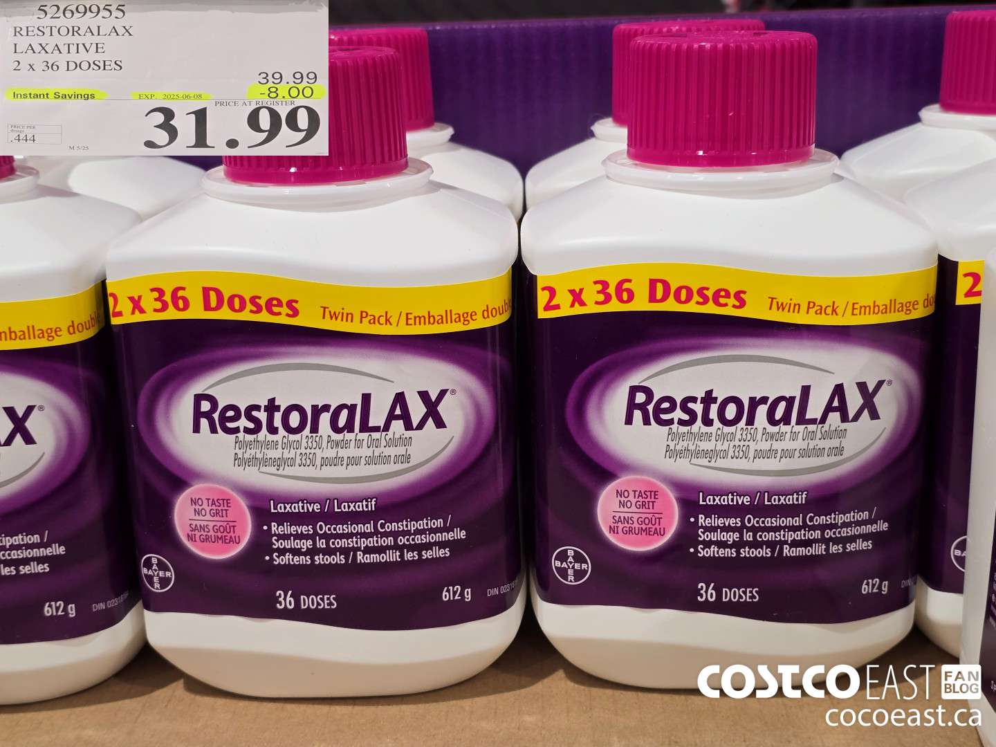 5269955 RESTORALAX LAXATIVE 2 X 36 DOSES ($8.00 INSTANT SAVINGS EXPIRES ON 2025-06-08) $31.99