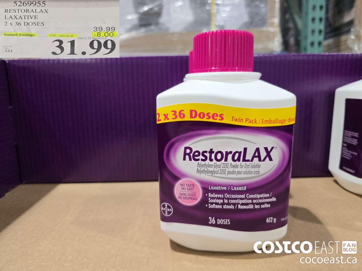 5269955 RESTORALAX LAXATIVE 2 X 36 DOSES ($8.00 INSTANT SAVINGS EXPIRES ON 2025-06-08) $31.99