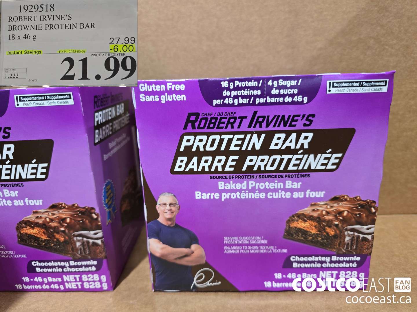 1929518 ROBERT IRVINE'S BROWNIE PROTEIN BAR 18 x 46 g ($6.00 INSTANT SAVINGS EXPIRES ON 2025-06-08) $21.99