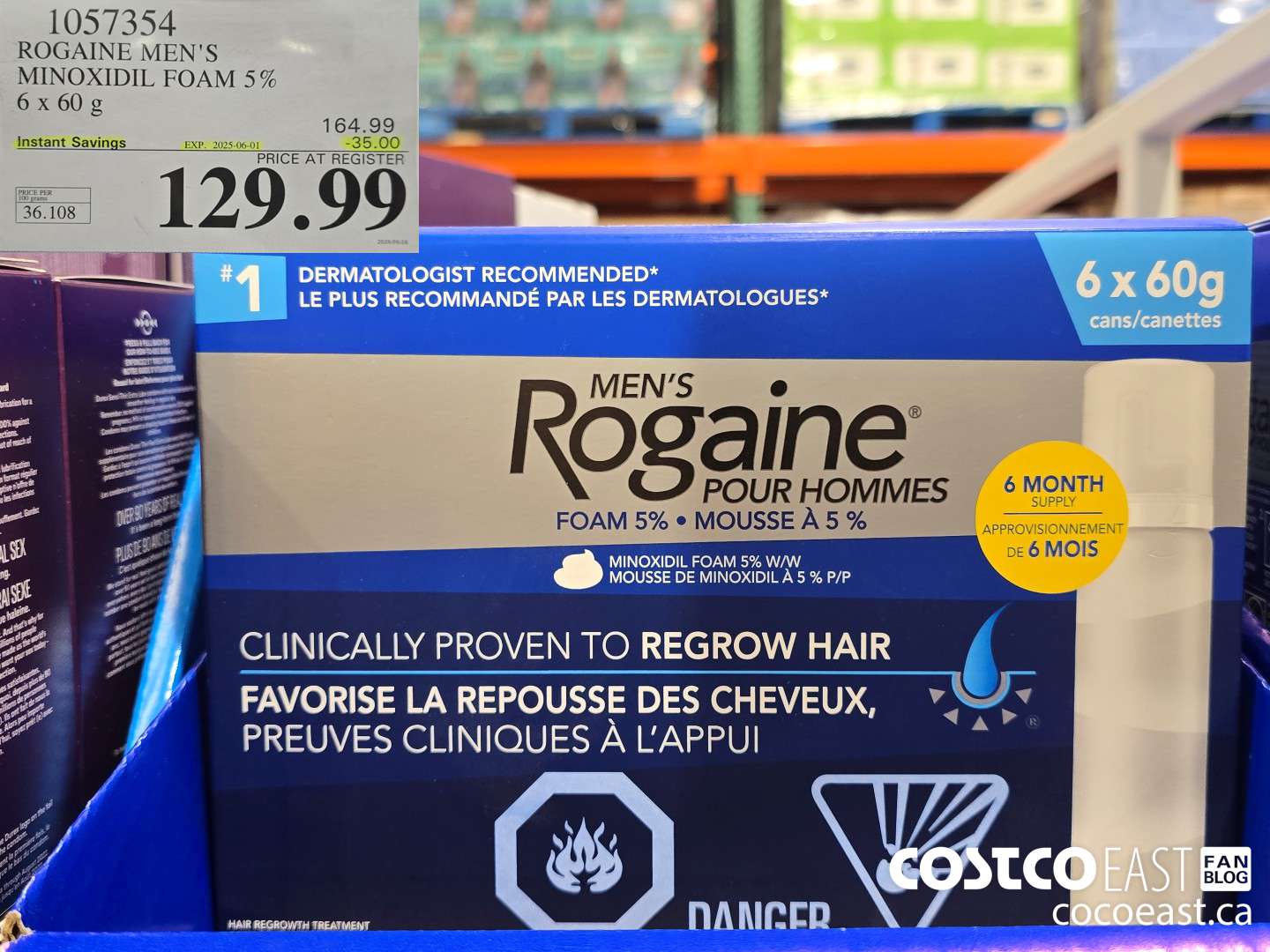 1057354 ROGAINE MEN'S MINOXIDIL FOAM 5% 6 x 60G ($35.00 INSTANT SAVINGS EXPIRES ON 2025-06-01) $129.99