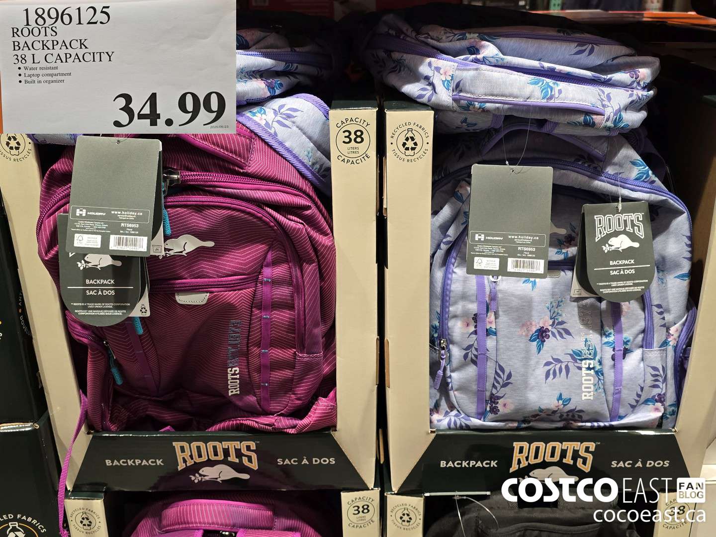 1896125 ROOTS BACKPACK 38 L CAPACITY $34.99