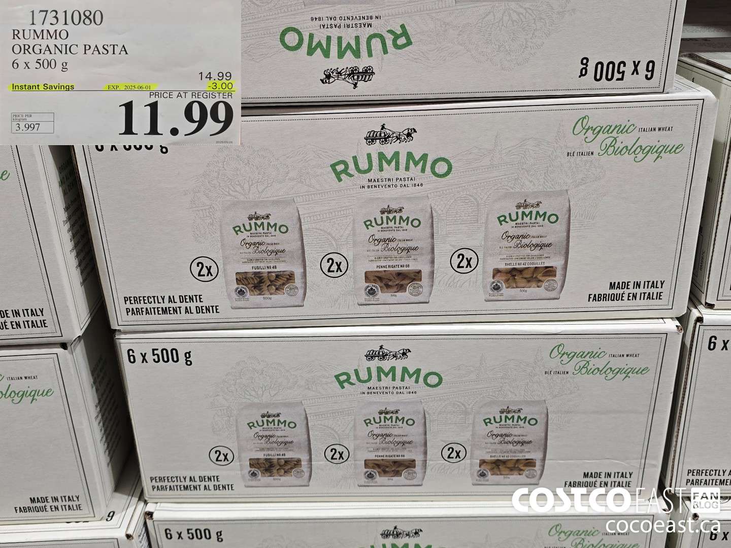 1731080 RUMMO ORGANIC PASTA 6 x 500 G ($3.00 INSTANT SAVINGS EXPIRES ON 2025-06-01) $11.99