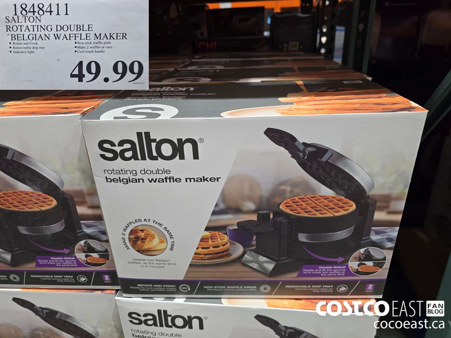 1848411 SALTON ROTATING DOUBLE “BELGIAN WAFFLE MAKER $49.99