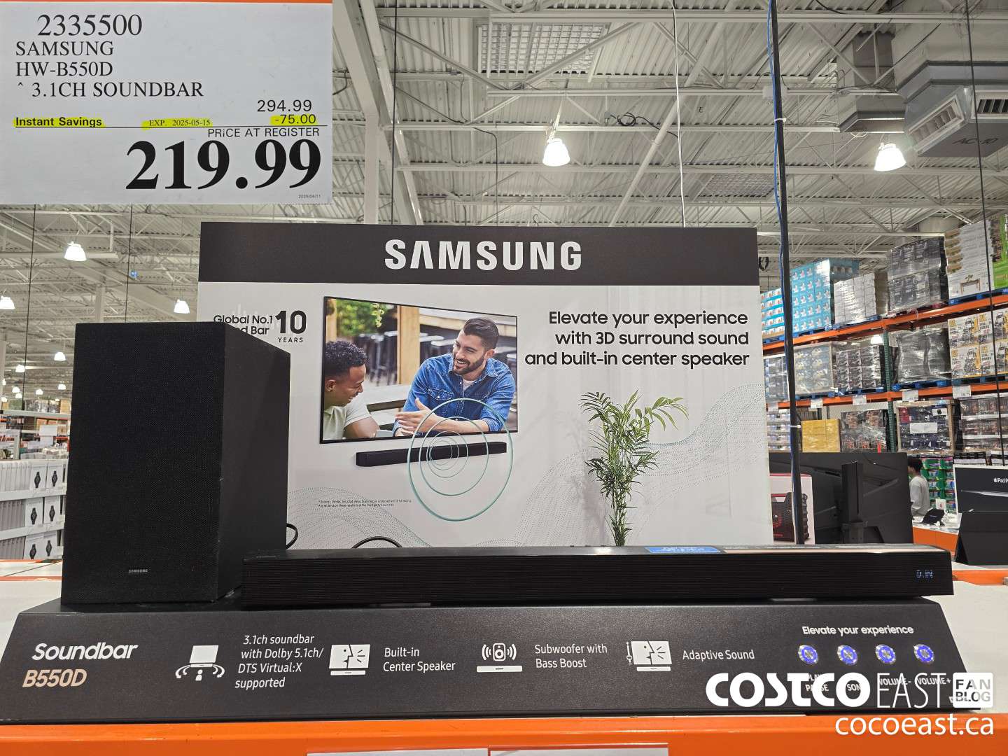 2335500 SAMSUNG HW-B550D 3.1CH SOUNDBAR ($75.00 INSTANT SAVINGS EXPIRES ON 2025-05-15) $219.99