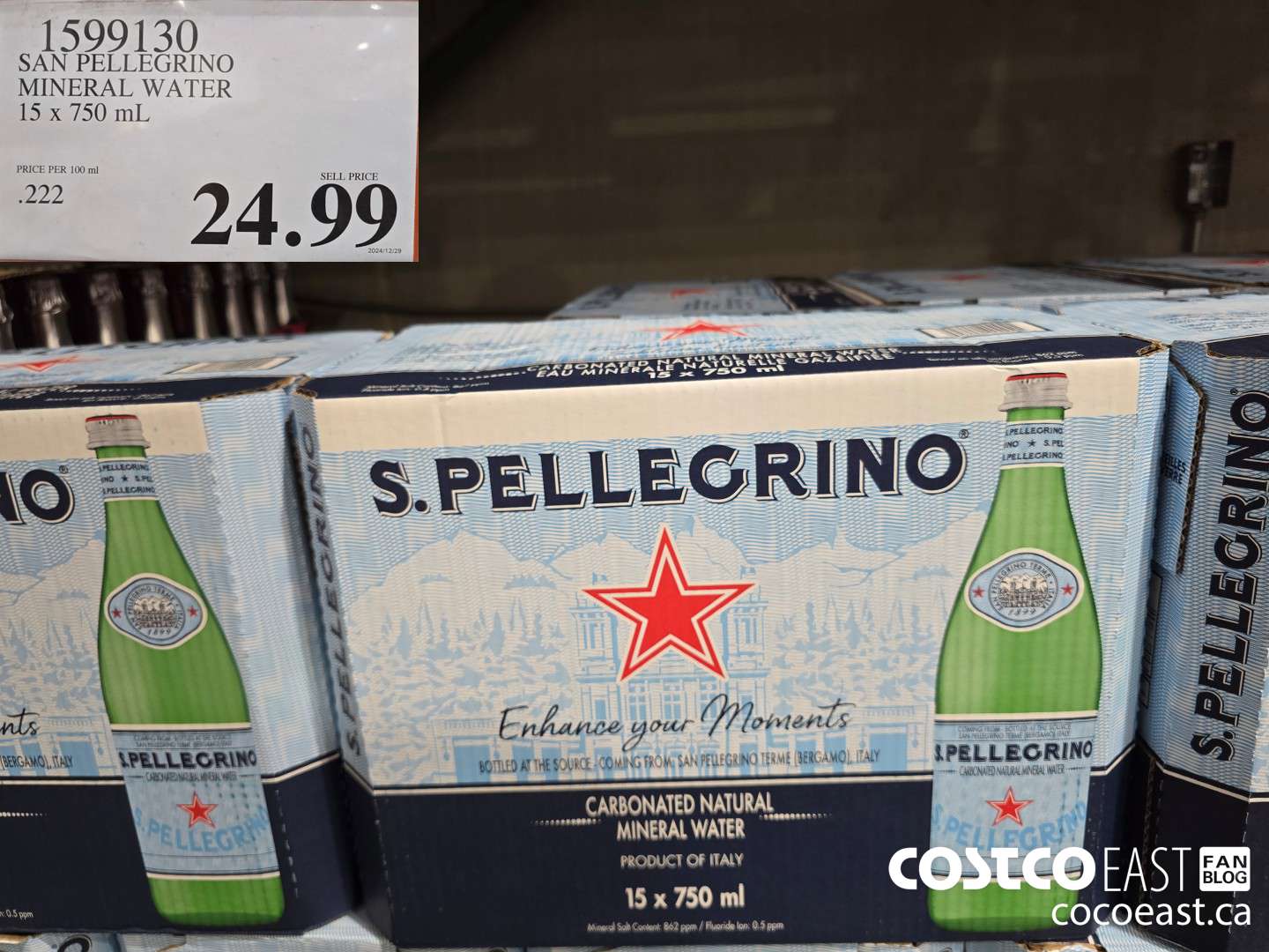 1599130 SAN PELLEGRINO MINERAL WATER 15 x 750 mL $24.99
