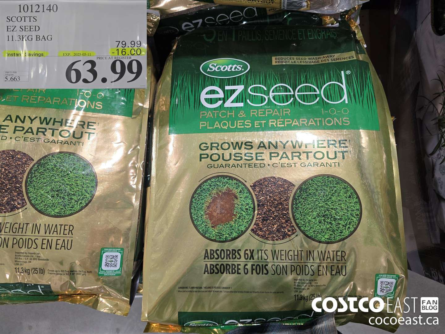 1012140 SCOTTS EZ SEED 11.3 KG BAG ($16.00 INSTANT SAVINGS EXPIRES ON 2025-05-11) $63.99