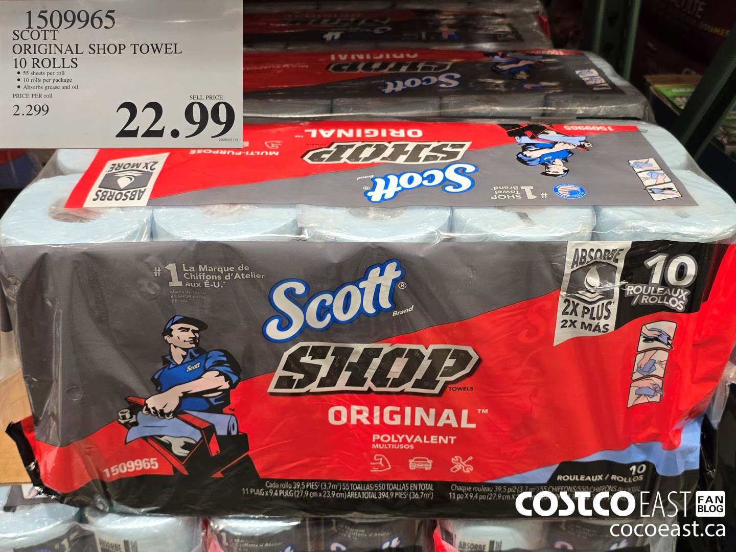 1509965 SCOTT ORIGINAL SHOP TOWEL 10 ROLLS $22.99