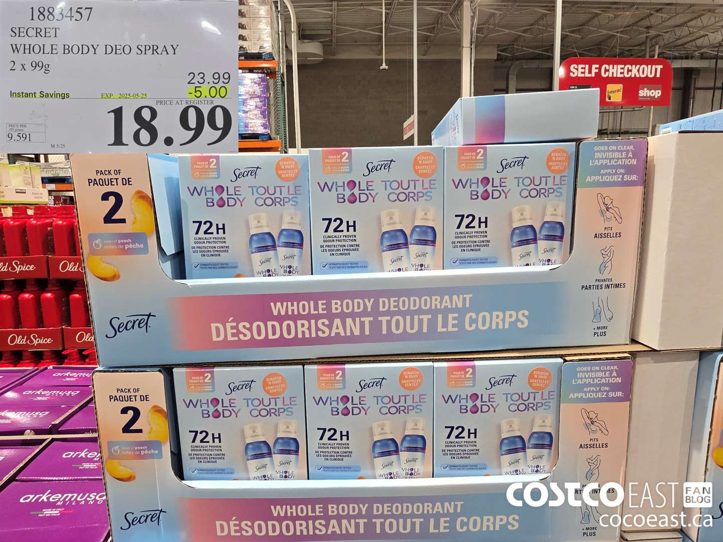 1883457 SECRET WHOLE BODY DEO SPRAY 2 X 99G ($5.00 INSTANT SAVINGS EXPIRES ON 2025-05-25) $18.99