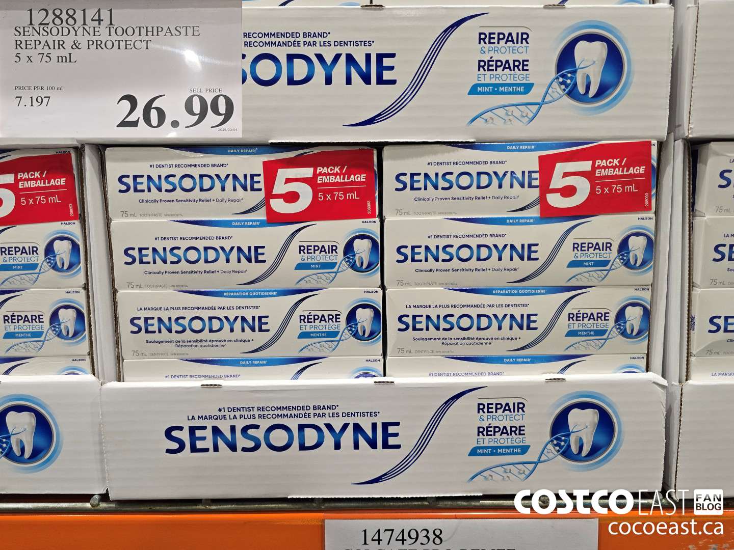 1288141 SENSODYNE TOOTHPASTE REPAIR & PROTECT 5 x 75 mL $26.99