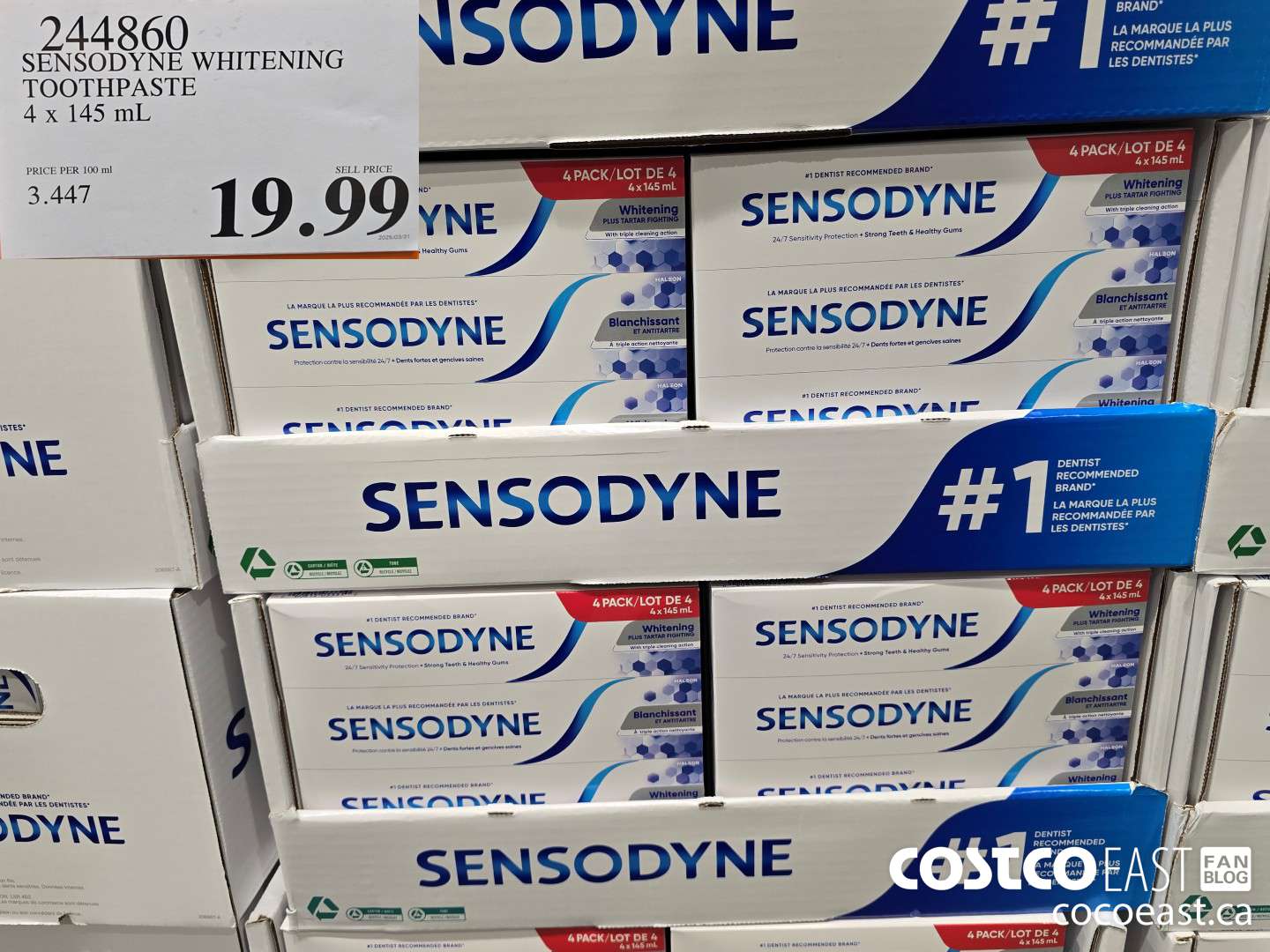 244860 SENSODYNE WHITENING TOOTHPASTE 4 X 145 ML $19.99