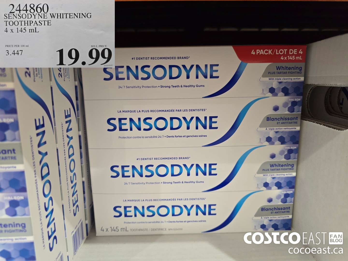 244860 SENSODYNE WHITENING TOOTHPASTE 4 X 145 ML $19.99