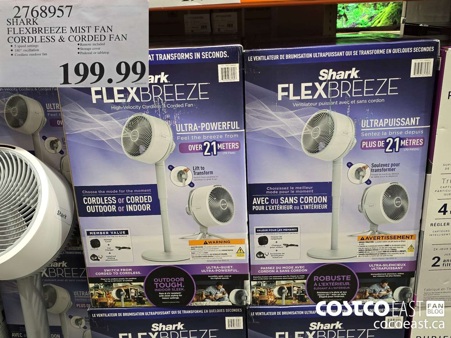 2768957 SHARK FLEXBREEZE MIST FAN CORDLESS & CORDED FAN $199.99