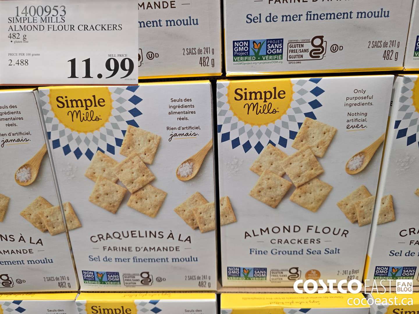 1400953 SIMPLE MILLS ALMOND FLOUR CRACKERS 482 G $11.99